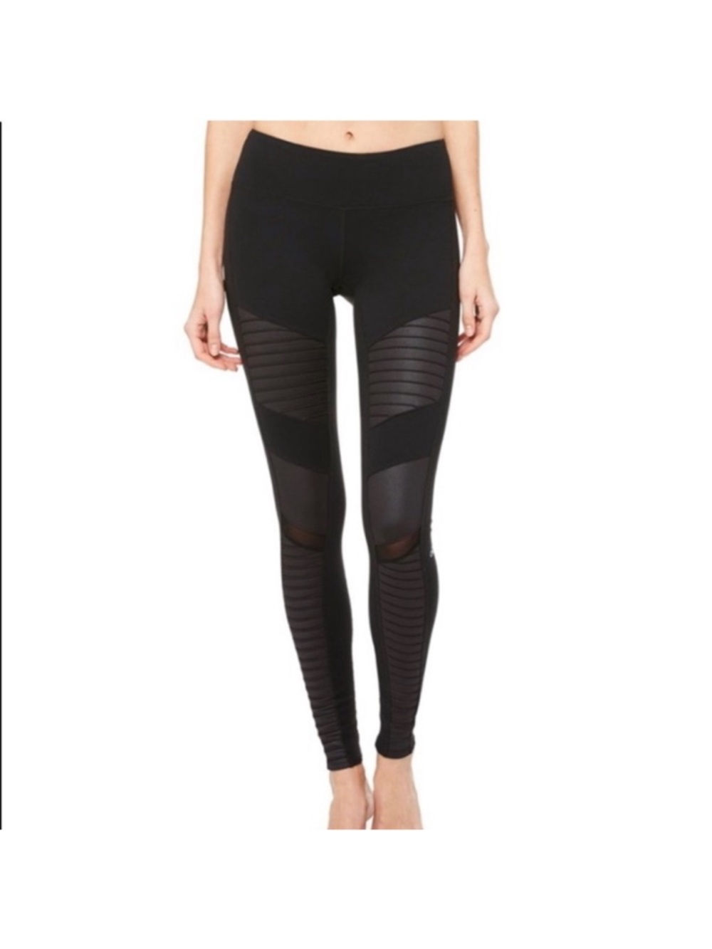 ALO Yoga Black Mesh & Ribbed Panel Leggings